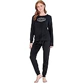 Steve Madden Women's Pajama Set - 2 Piece Peach Fuzz Velour Drop Shoulder Shirt and Jogger Pants - Sleepwear for Women (S-XL)