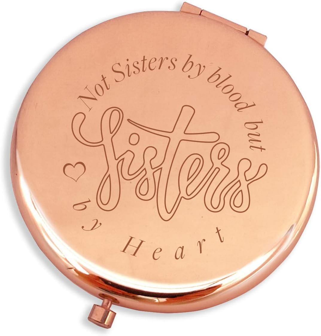 Not Sisters by BLD but Sister by Heart Makeup Mirror Rose Gold, Perfect Friendship Birthday Graduation for Women Girls Sisters
