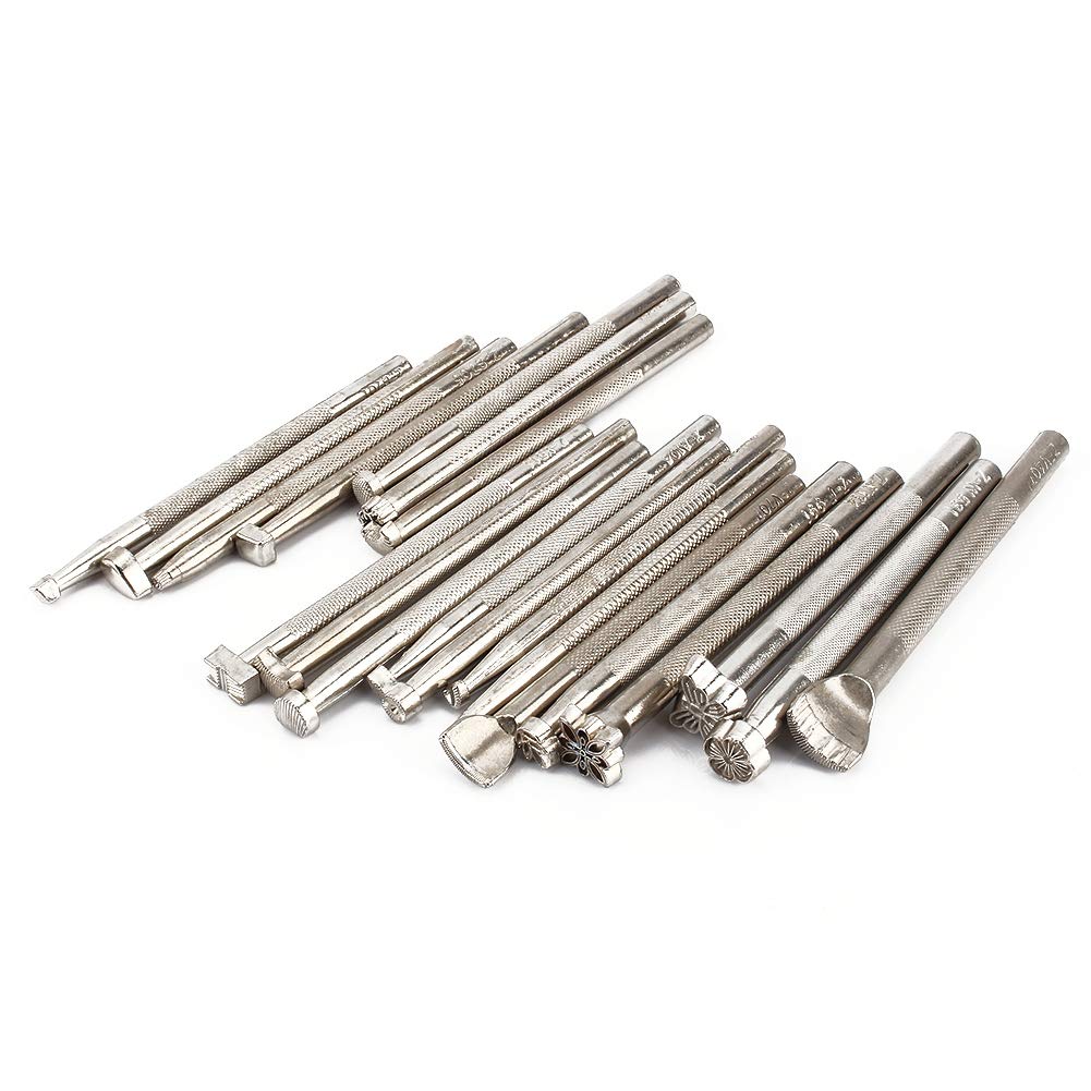 Natudeco 20pcs Leather Stamping Tool Metal Leather Working Tools Leather Craft Tool Set Leather Embossing Supplies Working Saddle Making Engraving Tools for Leather DIY Craft