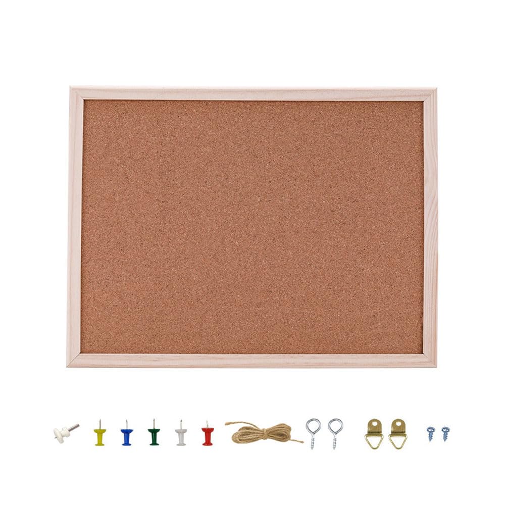 Cork Notice Board Bulletin Vision Boards - 40X30cm Memo Board Wooden Frame Pin Board for Bedrooms Bulletin Board with Push Pins (corkboard)