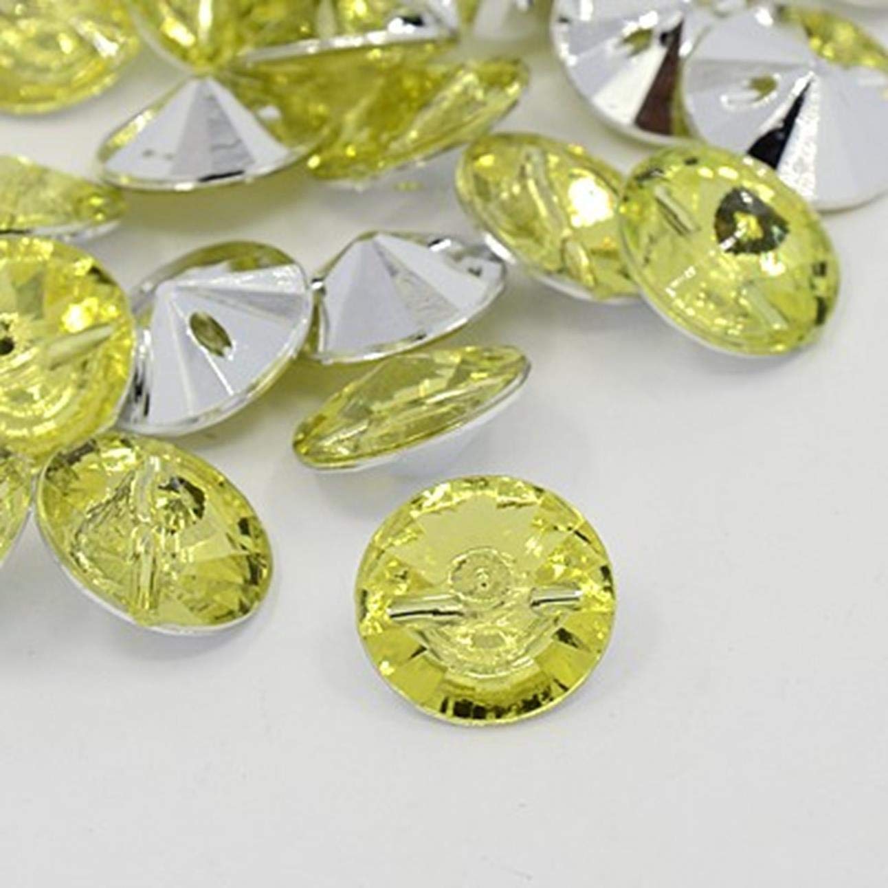 100pcs: Light Yellow Round 15mm Acrylic Crystal Diamond Effect 1 Hole Sewing Buttons – Clothes Bling, Knitting, Card Crafts — image 1