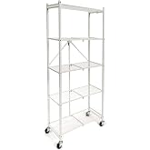 Origami RPR 5-Tier Slim Pantry Rack, Foldable Steel Shelf with Wheels, White
