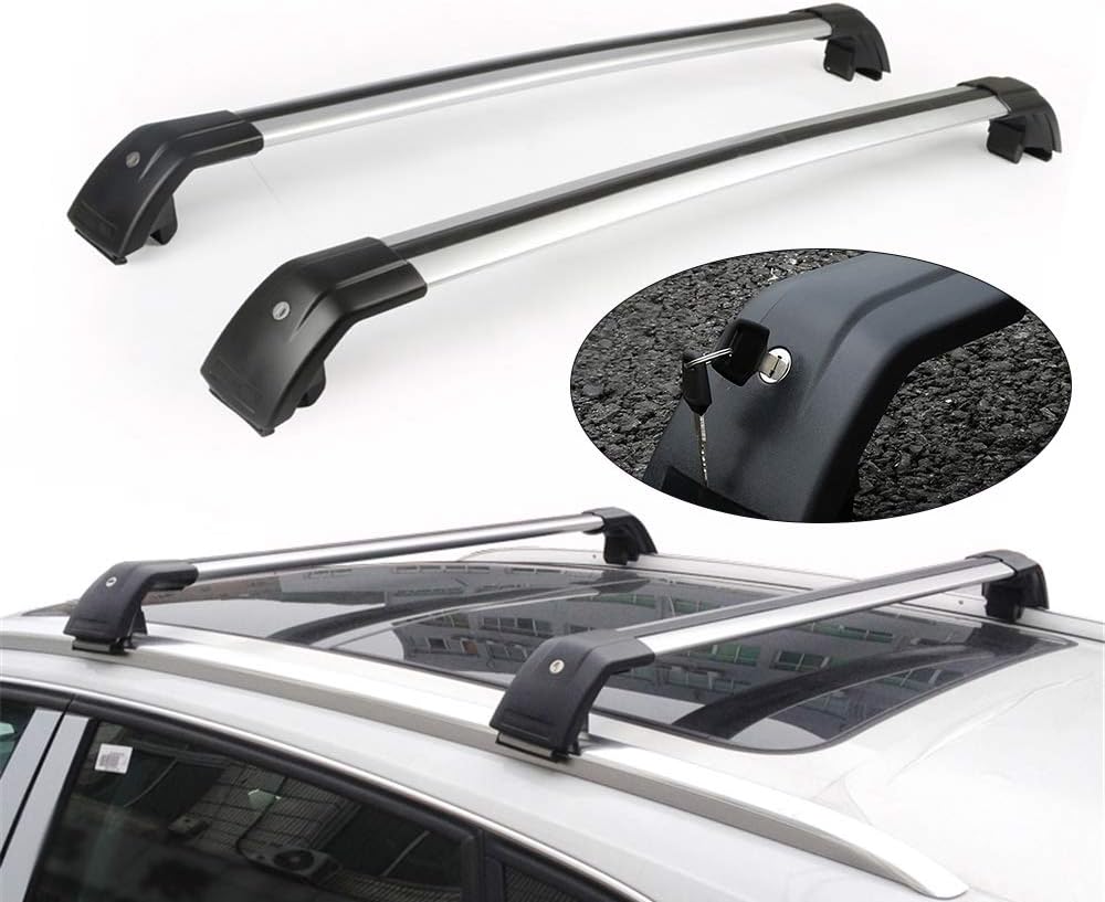 2 Pcs Lockable Baggage Luggage Racks Roof Racks Rail Cross Bar Crossbar Fits for KIA Soul 2014-2018 - Silver