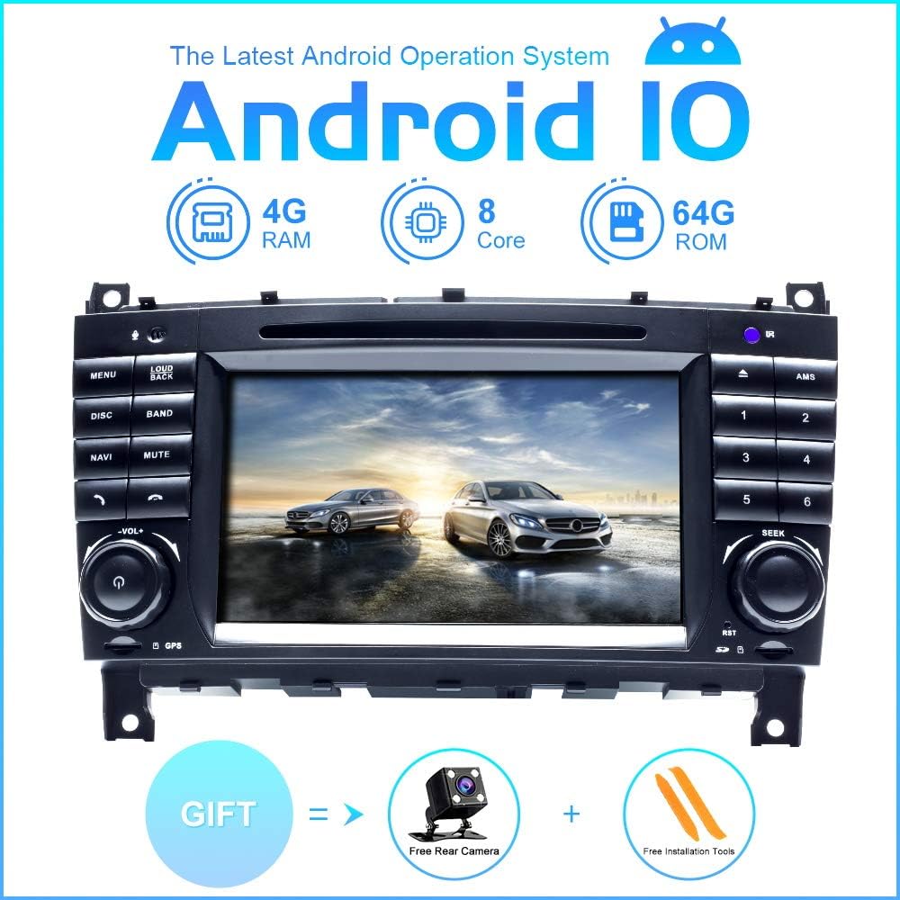 Android Car Radio Stereo,TOOPAI for Mercedes Benz W203 W209 W219 A-Class A160 C-Class C180 C200 CLK200Android 10 Octa Core 4G RAM 64G ROM 7" IPS Screen Double Din Auto Stereo GPS
