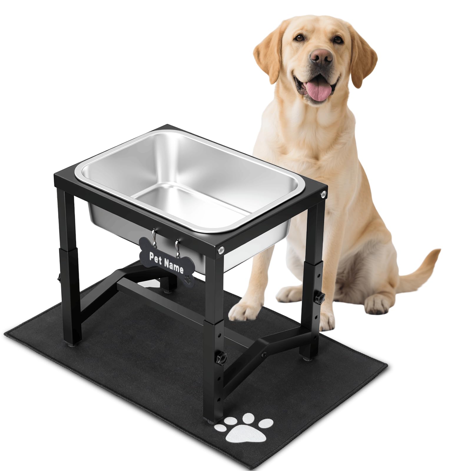 Photo 1 of 2 Gallon Elevated Large Dog Water Bowl, 4 Adjustable Height 10.5-15.8'' Raised Stainless Steel Bowl Stand with Anti-Slip Mat for Large Breed, Metal Dog Feeding Station for Relief Joint Pressure