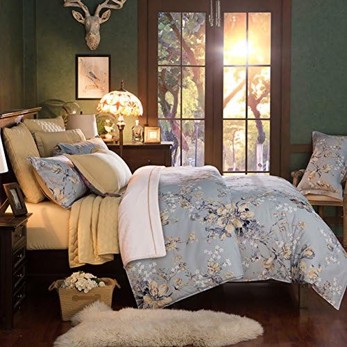 200TC country style pure cotton Plants and flowers four set of duvet cover (1Duvet cover 1Sheet 2pillowcase)-F Queen1