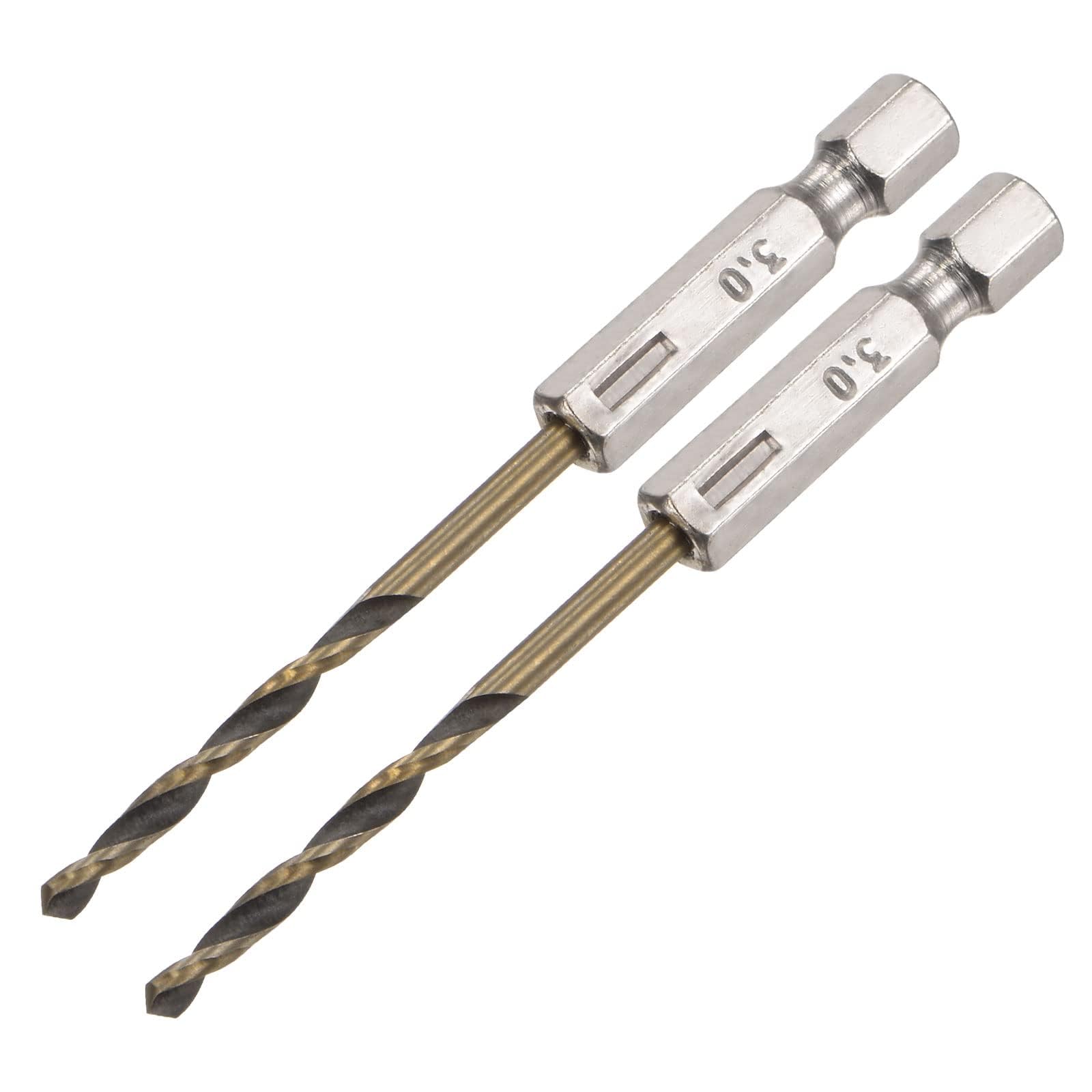 TA-VIGOR 2Pcs 3mm Hex Shank Twist Drill Bit Set, 1/4 Inch Shank HSS High Speed Steel Drill Bit Set Quick Change Twist Drill Bits for Woodworking, Plastic and Metal