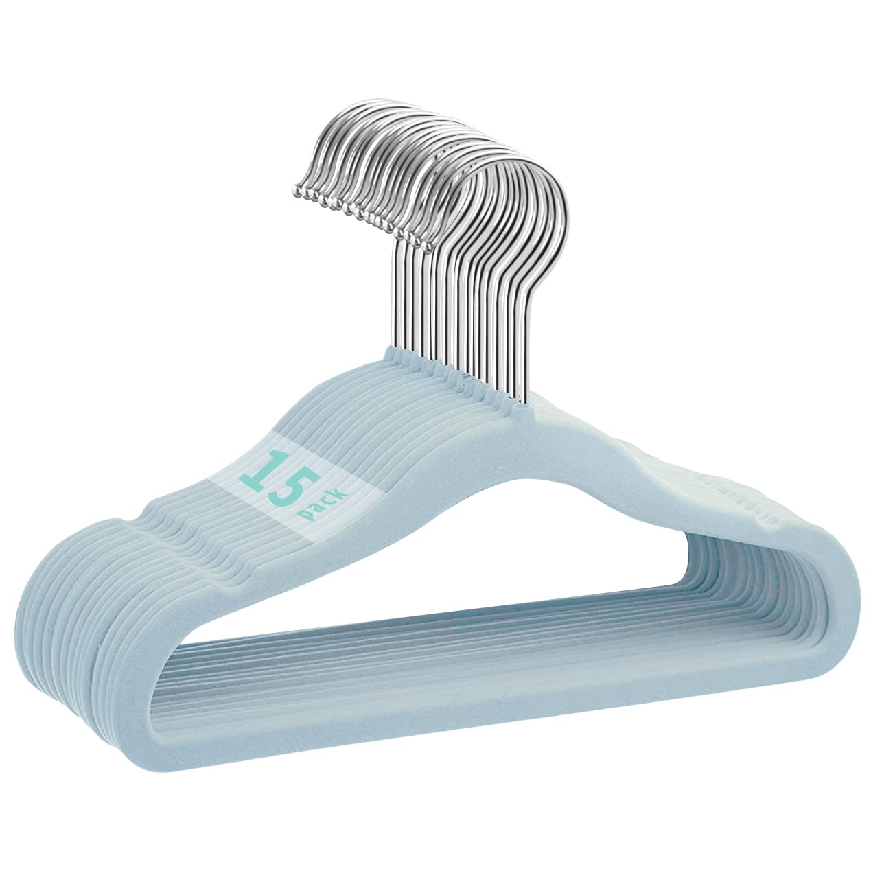 MangoKit 15 Pack Baby Hangers Velvet, Non-slip Infant and Toddler Coat Hanger, Ultra-Slim Space Saving Kids Hanger, 360 Degree Rotatory Hook Sturdy Baby Hangers for Clothes (28cm, Blue)