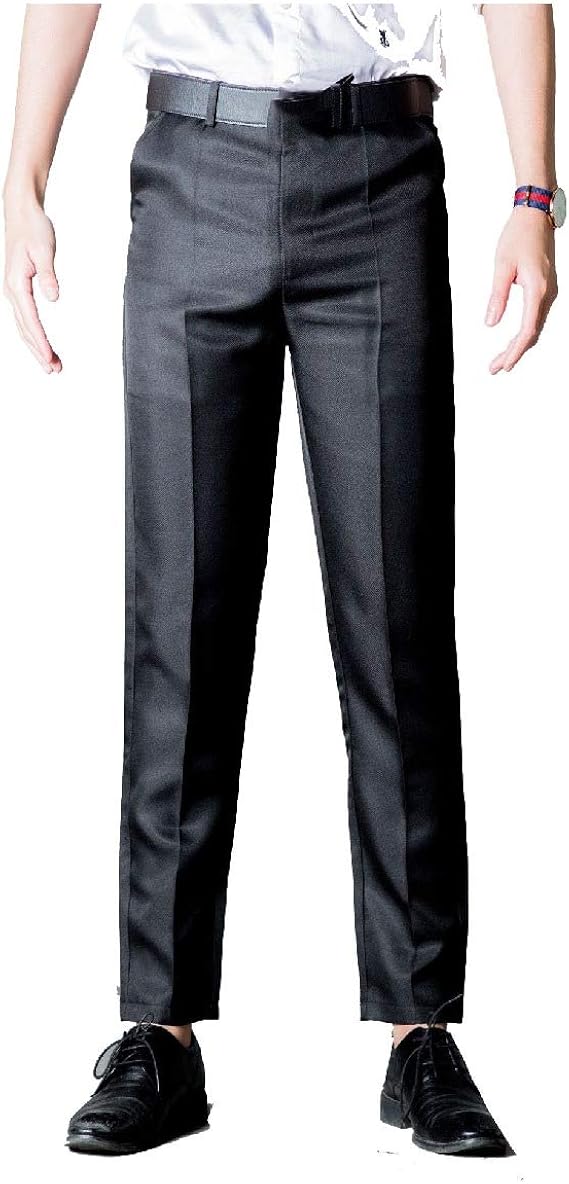Mfasica Men's Business NonIron Straight Leg Solid Color Dress Pant with Pockets Black L at
