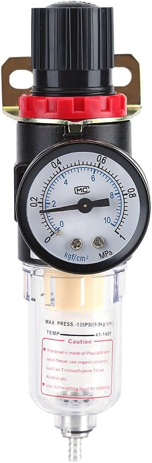 Zerodis 1/4" Air Filter Regulator with Gauge, Compressed Air Pressure Regulator Water Trap Moisture Separator for Air Compressor Tools