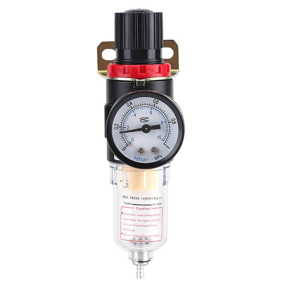 Zerodis 1/4" Air Filter Regulator with Gauge, Compressed Air Pressure Regulator Water Trap Moisture Separator for Air Compressor Tools