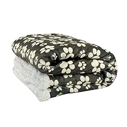 long rich Printed Dog paw Flannel Reverse to Sherpa