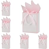 OEMVALATY 6 Pcs Thank You Gift Bags with Handles and Tissue Paper 9 x 7 x 3. 15'' Elegant Welcome Gift Bags with Bow Ribbon for Wedding Bridesmaid Baby Shower Housewarming Birthday Party(White, Pink)