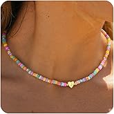 AiviGirl Valentines Day Gifts for Her-Initial Necklaces 14k Gold Plated Personalized Heart Letter A-Z Pendant Colorful beaded necklace Charm Dainty Gold Necklace Trendy Stuff Birthday Gifts for Her