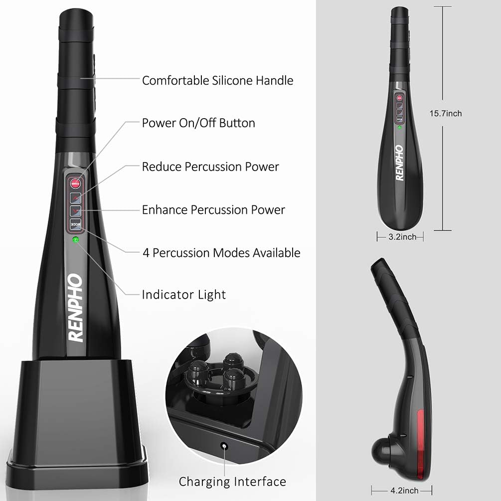 RENPHO Cordless Handheld Back Massager, Rechargeable Electric Deep Tissue Percussion Muscle Massager for Neck Shoulder Leg Foot Joint Pain Relief, Portable Vibrating Massager for Full Body Home Office: Health & Personal Care