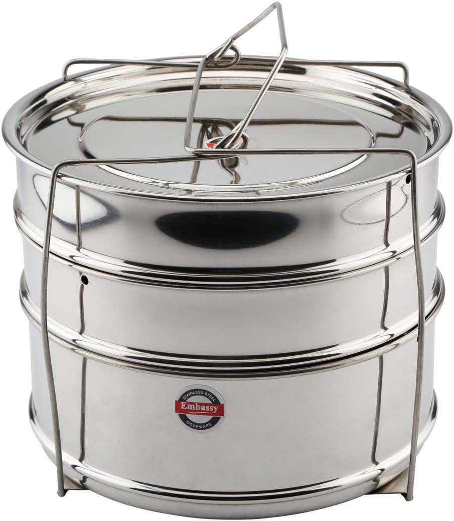 Stainless Steel Cooker Separator | Suitable for Hawkins Classic Inner-Lid Pressure Cooker, 10 litres (Model No. CL10) | 3 Containers with Lifter | Dimension - 19x19x19 cm