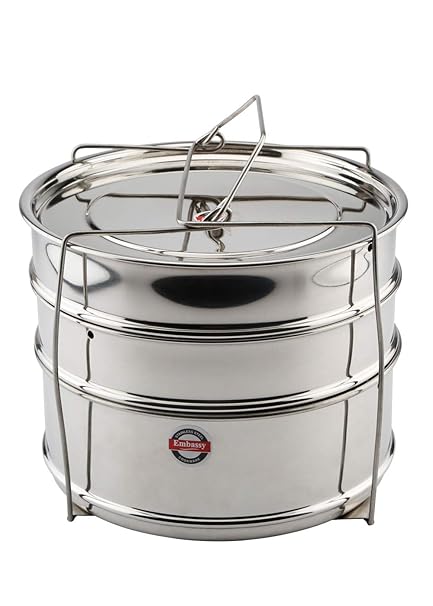 Embassy SS Cooker Separator H6.5 Suitable for 5 Litres Prestige Popular and Popular Plus Outer Lid Pressure Cookers (3 Containers With Lifter, Stainless Steel)