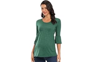 Ecavus Womens Casual Maternity Tops Striped Peplum 3/4 Ruffle Sleeve Shirt Ultra Soft Pregnancy Clothing