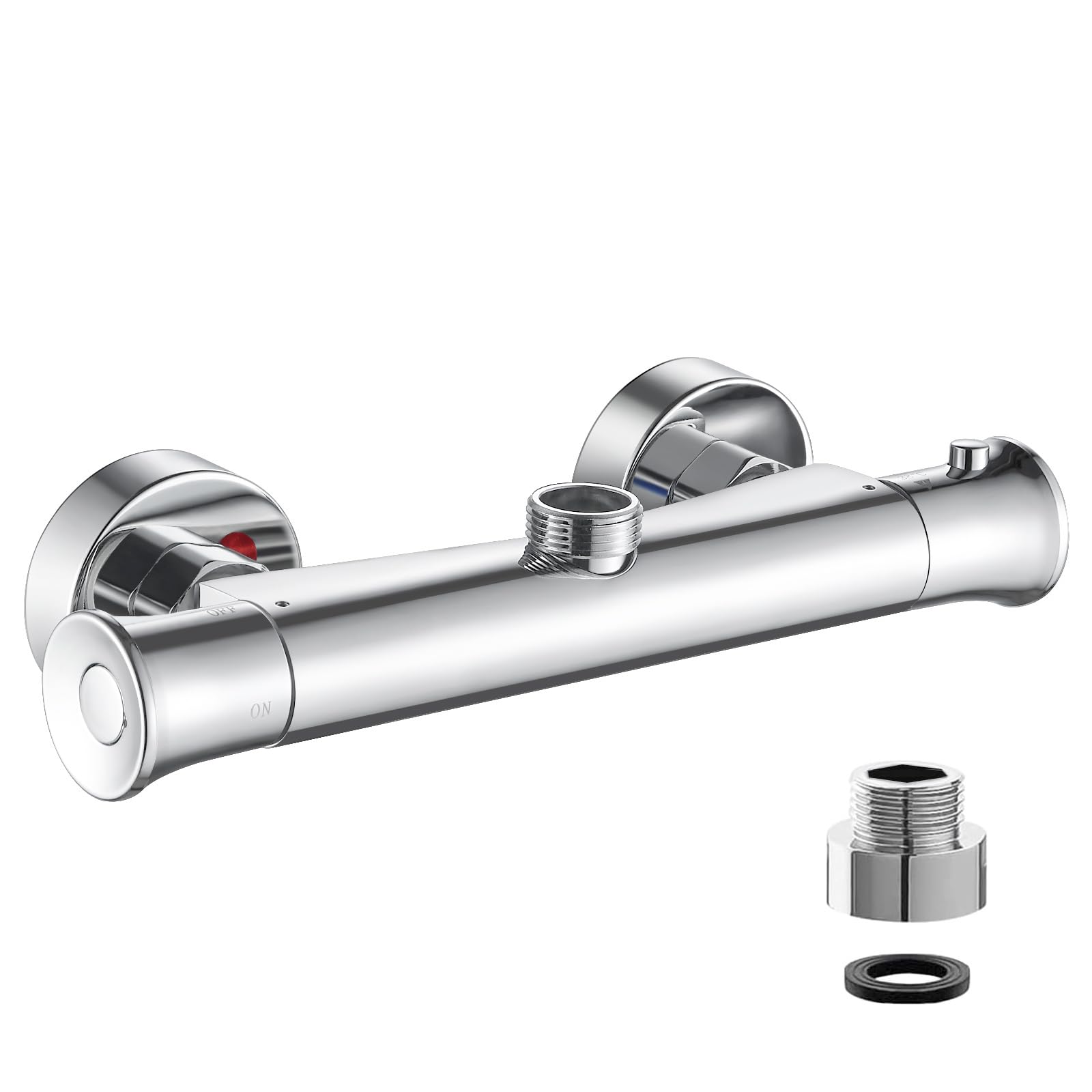 kisimixer Thermostatic Shower Mixer Bar Valve Top Outlet 3/4" BSP, Wall Mounted Shower Mixer Tap Modern, Outlet Up Bar Shower Valve with 3/4" BSP to 1/2" BSP Pipe Adaptor, Anti Scald,Chrome