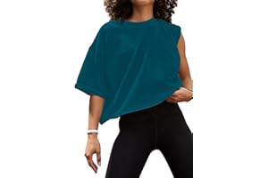 Carpetcom Oversized Workout Shirts for Women Short Sleeve Drop Shoulder Casual Crop Tops Baggy Gym Yoga Athletic Tee