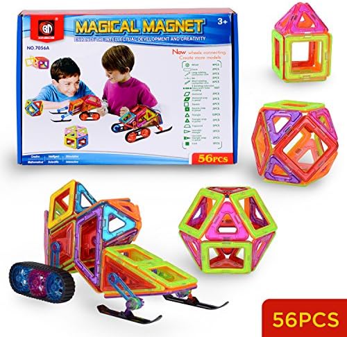 Lospu HY 56PCS Mini Magnetic Tiles building blocks Set 3D Designer Construction Set Educational Stacking Toys Kits For Kids Gift