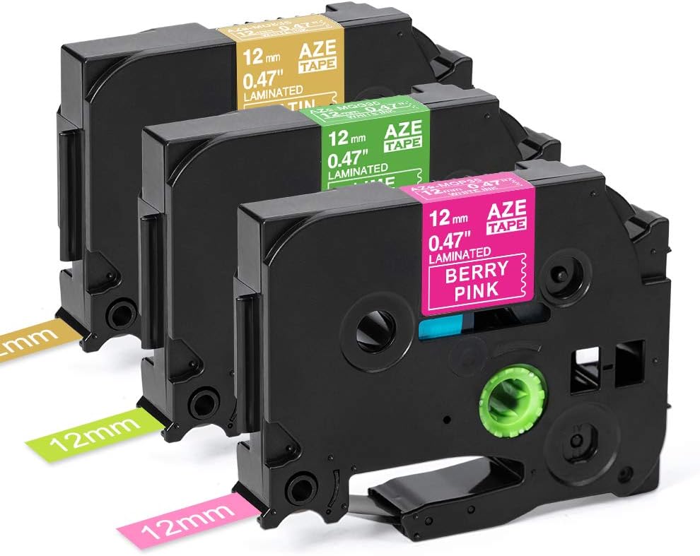 Anycolor Compatible Label Tapes Replacement for Brother P-Touch 12mm Colorful Tapes, Brother Label Makers Tape for PT-H100LB D200 D400VP H105, White on Pink/Lime Green/Gold TZe-MQP35 MQG35 MQ835