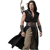 L'VOW Men's Medieval Hooded Surcoat Renaissance Tabard Sleeveless Tunic Cloak Viking Costume Holloween Assassin Cosplay