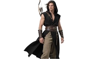 L'VOW Men's Medieval Hooded Surcoat Renaissance Tabard Sleeveless Tunic Cloak Viking Costume Holloween Assassin Cosplay