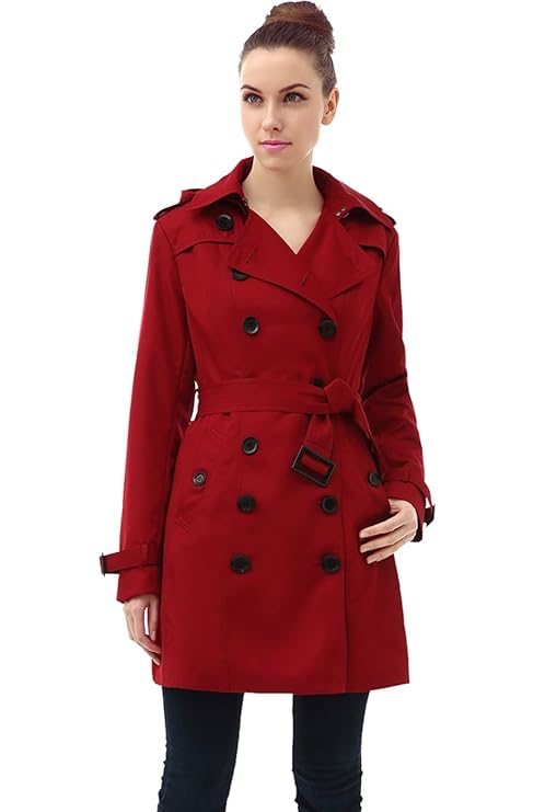 BGSD Women's Leah Hooded Mid Length Trench Coat - Red XS best women's raincoats BGSD Women's Leah Hooded Mid Length Trench Coat - Red XS best women's raincoats