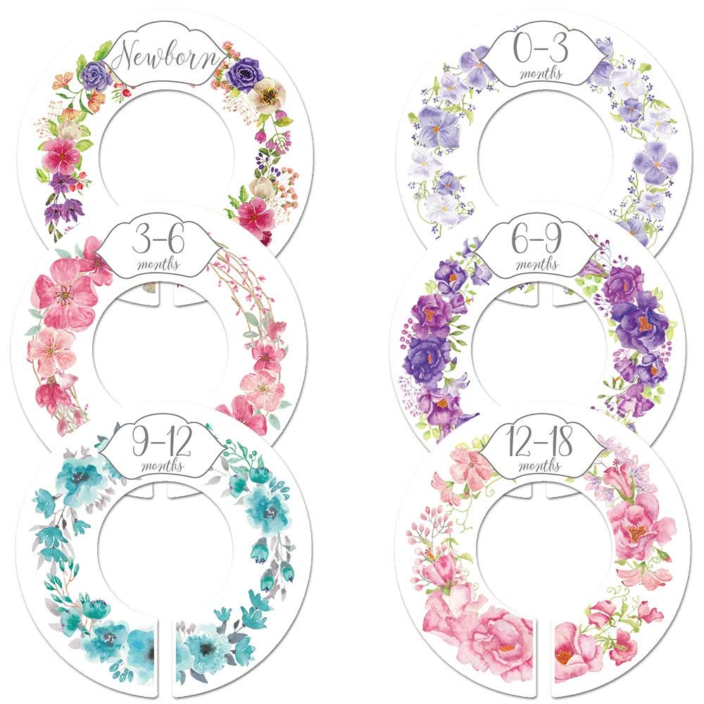 6 Baby Girl Nursery Clothing Size Closet Rod Divider by Month Floral