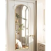 BEVERDY 14"x 48" Arched Vertical Wall Mirror, Gold Frame, Over The Door, Full Body, Hanging or Mounting, Modern Style