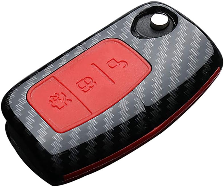 Happyit ABS Carbon Fiber Shell+Silicone Car Key Cover Case Keychain for Ford Focus Mondeo Edge Fiesta Kuga MK4 Fusion Escort Ecosport (D carbon fiber + red) - Image 4