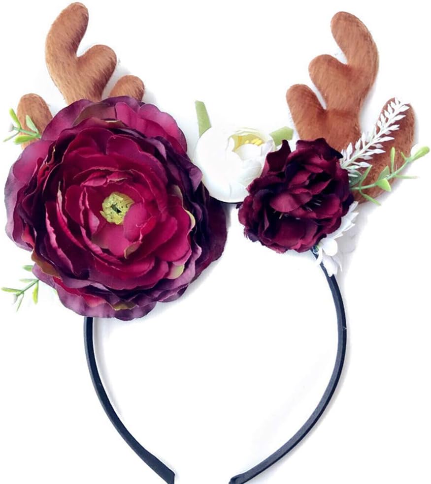 KIPETTO Christmas Artificial Flower Elf Headband Hair Accessory Headwear Christmas Cosplay Party Supplies Gifts