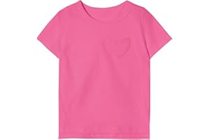 Niyage Girls Cotton Short Sleeve T-Shirt Toddler Kids Crew Neck Casual Tee with Heart Pocket, Cute Breathable Summer Clothes