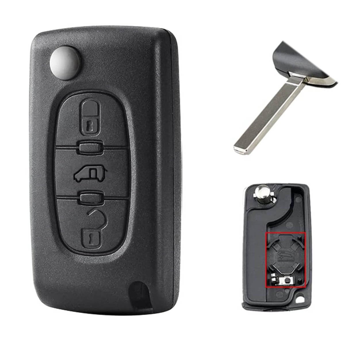 Car Key Fob Case Fits for Peugeot Expert Van for Citroen Dispatch Fiat Scudo,3 Buttons Auto Remote Control Key Cover Key Shell Replacement(VA2 Blade,CE0536)