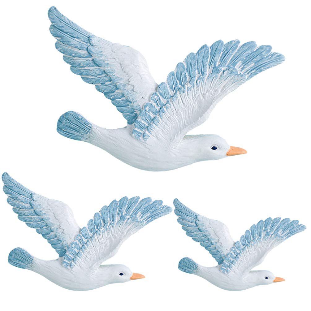 HEALLILY Resin Wall Hanging Seagulls: 3PCS 3D Seagull Sculptures Nautical Beach Decorations Ornament Creative Mediterranean Flying Sea Birds Seabirds Decor Plaques, 23.5*12cm, (K114945T181)