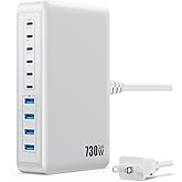 730W USB C Charger Block,10-Ports GaN V Fast Charging Station Hub,QC4.0+Three PD 100W Laptop Charger Wall Power Adapter for MacBook Pro/Air,DELL,iPhone 17/16/15,iPad,Galaxy S25,Pixel,Steam Desk etc