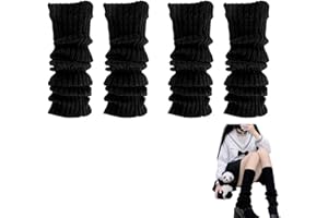 2 Pairs Black Knit Leg Warmers for Women and Girls, 28x9cm Soft Stretchy Winter Boot Socks for Dance, Casual Wear, Parties, a
