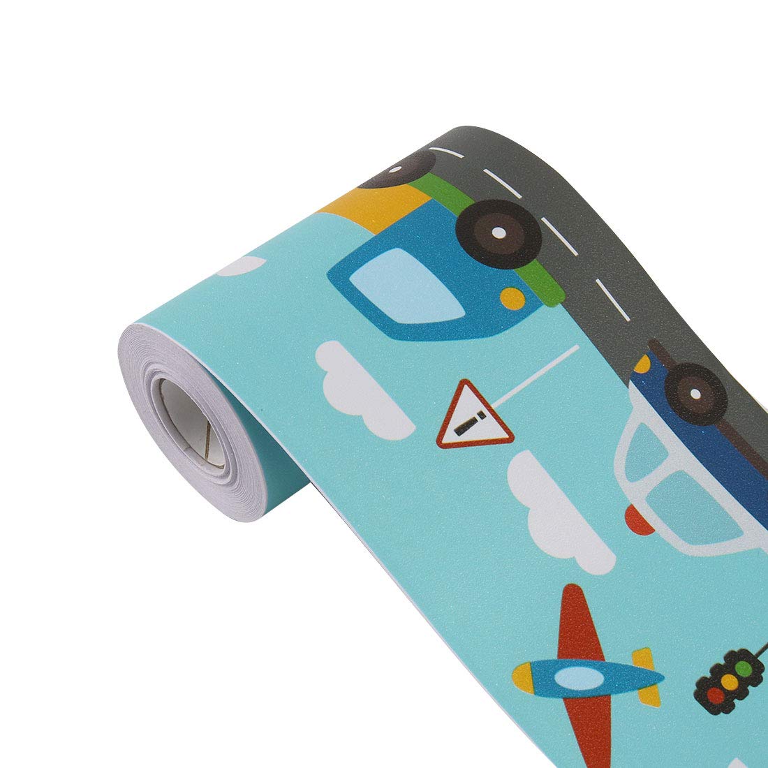 3D Wall Paper Border Self Stick Wall Covering PVC Floor Borders for Kitchen Bathroom Bedroom Wall Decor Paper, 3.94 Inch by 32.8 Feet (Blue Green Car)