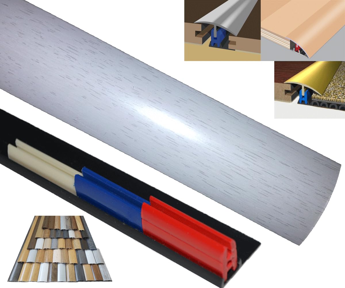 Laminated Threshold Strip Clip System 38mm x 90cm Multi-Height & Pivot Self Adhesive Easy Fit (White Washed Oak)