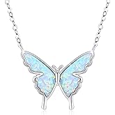 CUOKA MIRACLE Opal Butterfly Necklace for Women 925 Sterling Silver Dainty Cute Butterfly Charm Jewelry Delicate Pendant Butterfly Necklace Birthday Christmas Gift for Wife Girlfriend Mom Teen