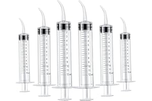 OLCANA 6 Pieces 12ml Plastic Syringe with Sterile Individual Wrap Disposable Curved Tip Syringes for Feeding Pets, Measuring 