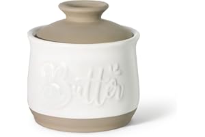 MAIA Ceramic Butter Crock 5.5 oz, Butter Dish for Counter with Water Line, Butter Spreader Holder for Spreadable Butter, Fren