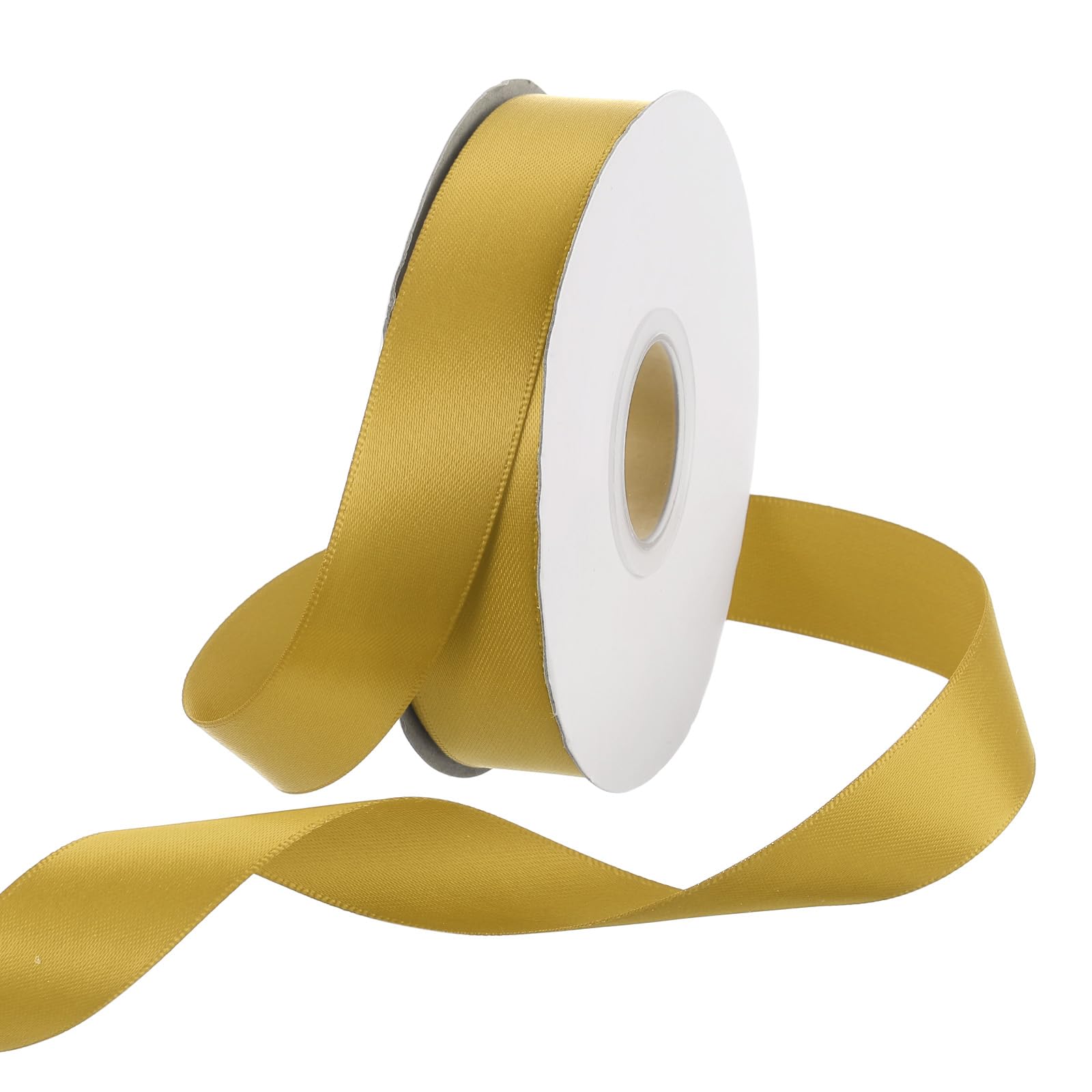 Rebower 25mm Satin Ribbon 23m Thick Double Face Grosgrain Silk Ribbon, [for Gift Wrapping, Hair Bows, Wedding, Cake, Flower] - 25 Yard/75ft/Gold Yellow