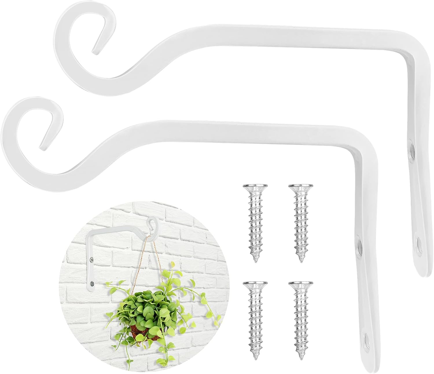 Outdoor Hanging Brackets - onepeng Plant Hanger Indoor/Outdoor 6 inch Metal Wall Plant Hook Decorative Plant Hanger for Bird Feeders, Planters, Lanterns, Wind Chimes, Home Decor(2Pack,White)