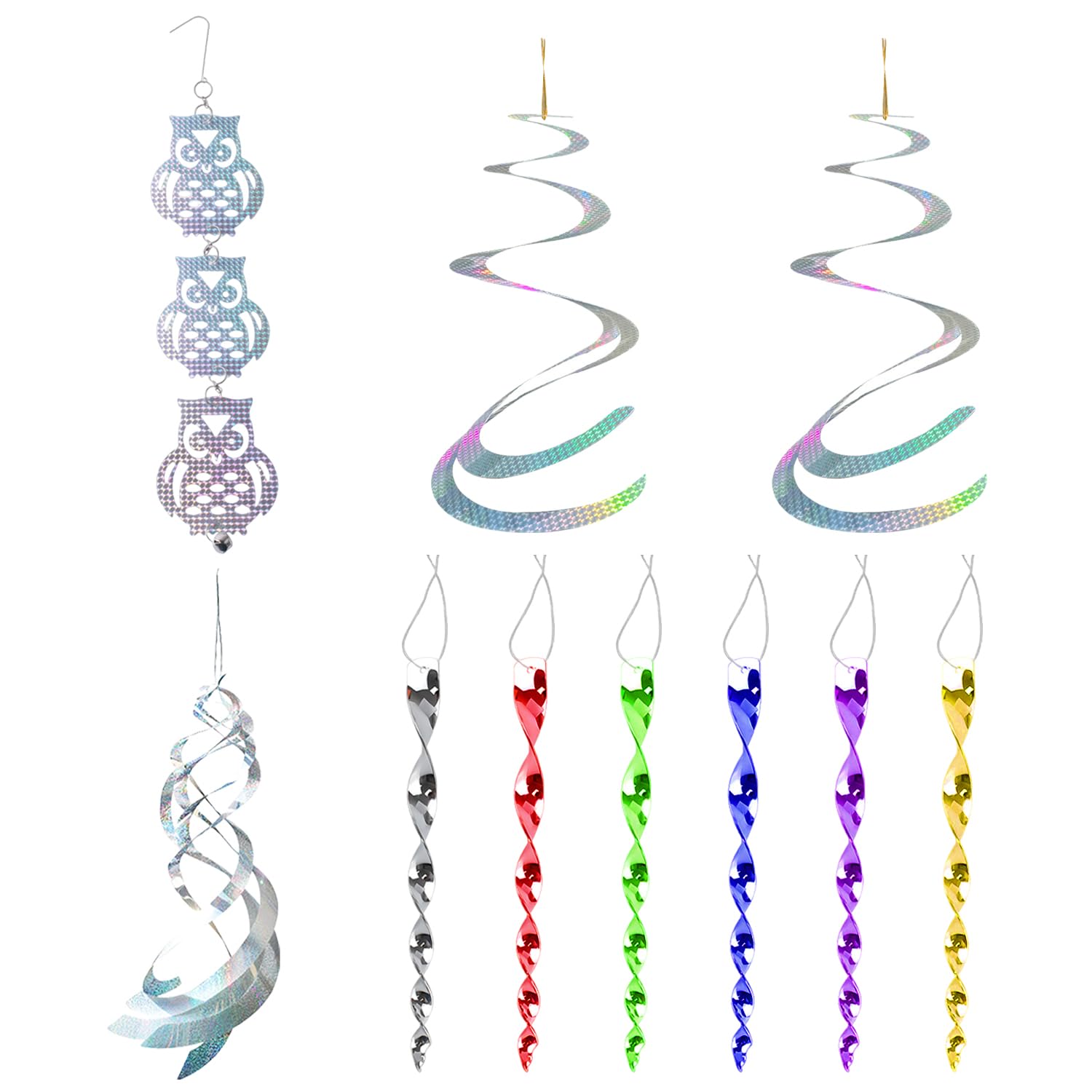 WUFGWBD 10 Pieces Of Bird Repellent, Spiral Bird Repellent Stick, Owl Bird Repellent Sheet, Floral Reflective Sheet, Bird Repellent Pendant Combination, Outdoor Bird Repellent Set