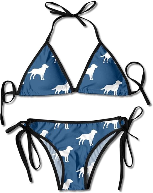 Blue White Labrador Dog Women's Sexy Halter Top Bikini