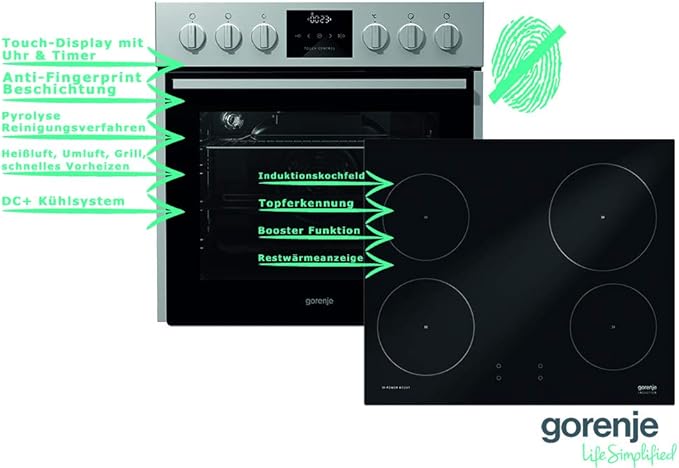 Gorenje - Juego de horno con pirólisis (pantalla táctil, reloj y ...