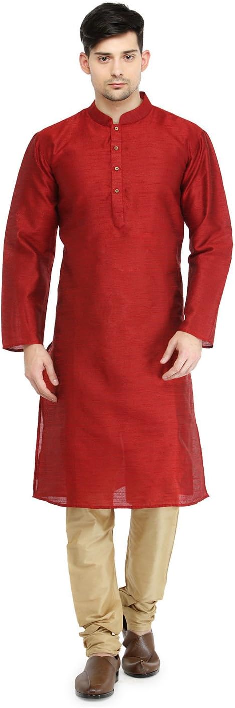Indian Men's Kurta Pyjama Set Wedding Festive Party Dress Dupion Silk Set S-5XL