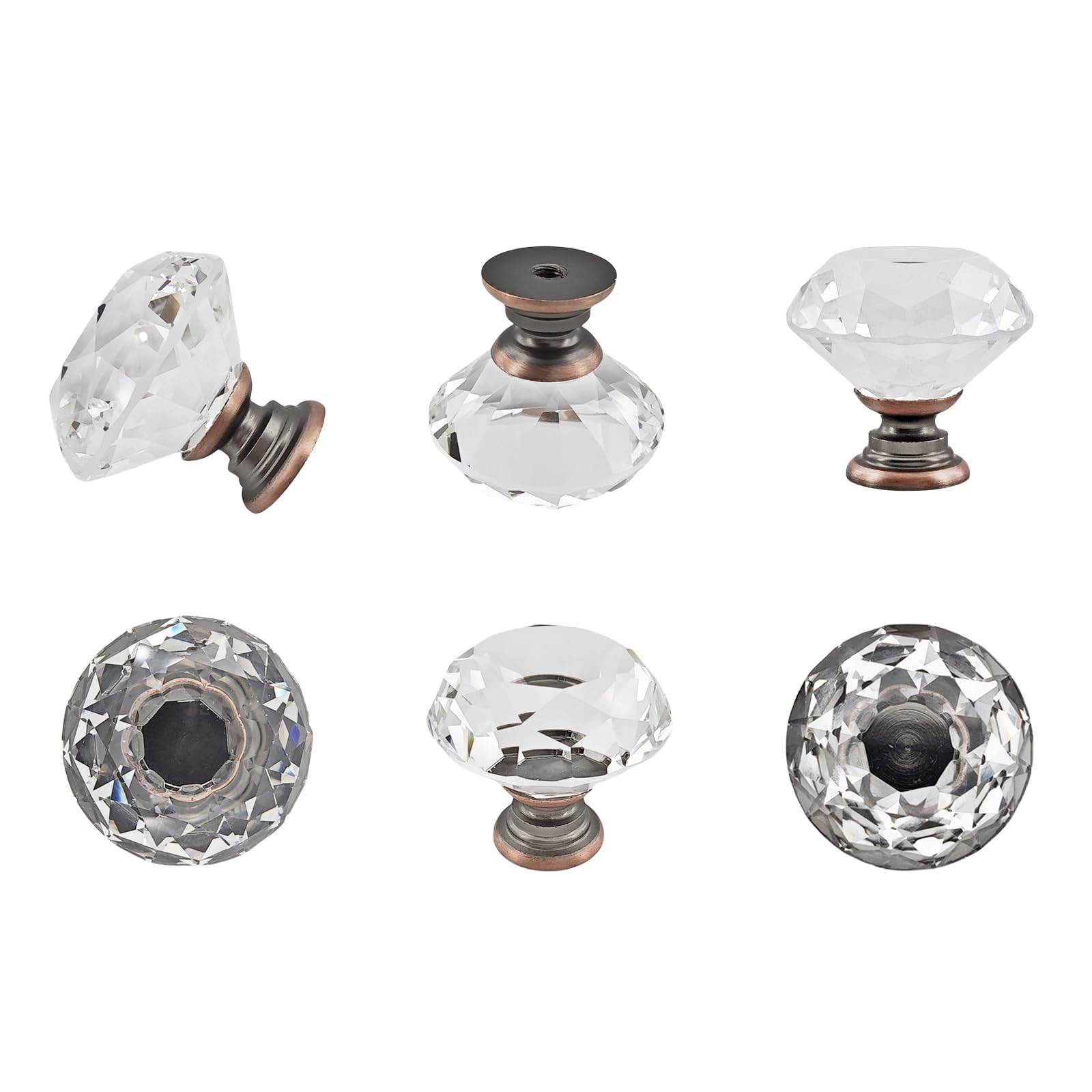 Photo 1 of YEMCHI 6 Pack Clear Crystal Cabinet Knobs 1.2" Diamond Glass Handles, ORB Kitchen Cabinet Pulls for Dresser Drawer, Decorative of Bathroom Furniture Hardware & Storage Jar (Oil Rubbed Bronze Base)